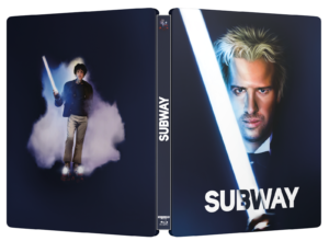 Punk man holding a white neon tube