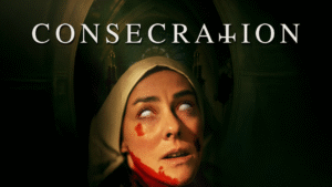 Young nun's face covered in blood