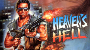 A muscleman wearing shades and holding a shotgun