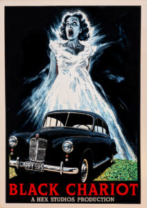 Ghostly woman above a black car