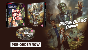 Zombie lumbering behind a man and a woman