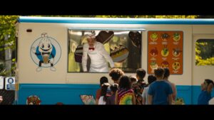Children queuing for ice cream